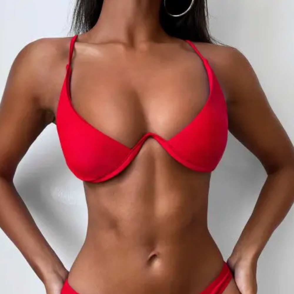 Zaful Red plunge Bikini Top